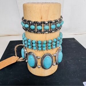 Turquoise and Silver Bracelet Set